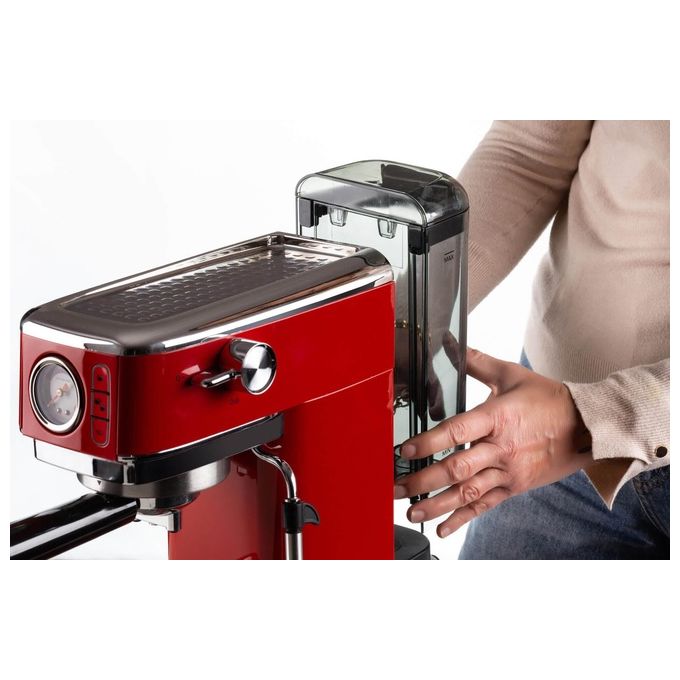 Ariete 1381 Macchina da Caffe' Espresso Rosso Metal Slim Manometro 1300W Capacita 1.1 Litro