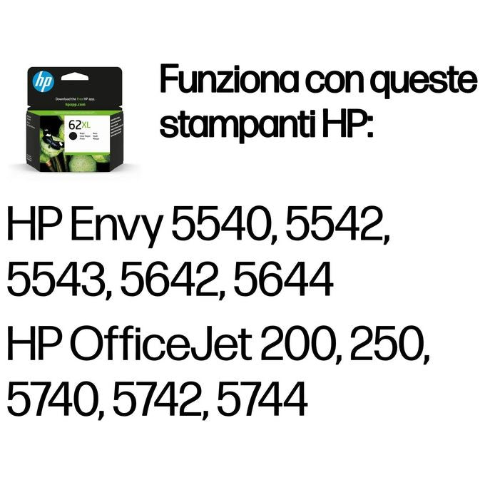 HP 62XL C2P05AE Cartuccia Originale per Stampanti a Getto d Inchiostro, Compatibile con Stampanti HP Envy All in One 5540, 5642, 5644, 5742, 7640, Officejet 5740 e Officejet Serie 200, Nero