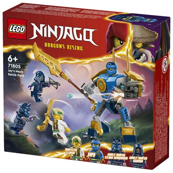 LEGO NINJAGO 71805 Pack Mech da Battaglia di Jay, Giochi per Bambini 6+, Action Figure Giocattolo da Costruire e 4 Minifigure