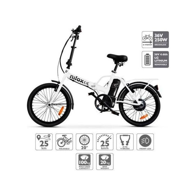 Nilox Doc X1 Bicicletta Elettrica Pieghevole Motore 36V Bianco