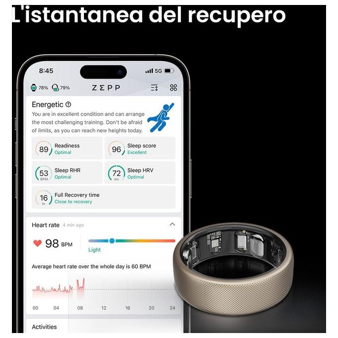 AMAZFIT Helio Ring Taglia 10 Sport and Salute Titanium