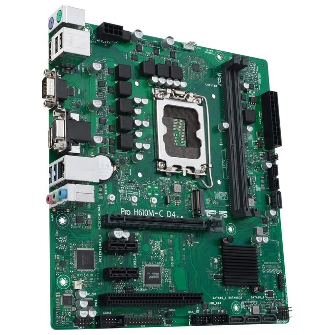 ASUS PRO H610M-C D4-CSM Scheda Madre mATX, Intel H610, LGA1700, DDR4, PCI 4.0, LAN Intel 1Gb, Realtek 7.1 Surround, 1xM.2, 4xSATA 6GB-s, USB 3.2 Gen 1, ASUS Control Center Express, Nero