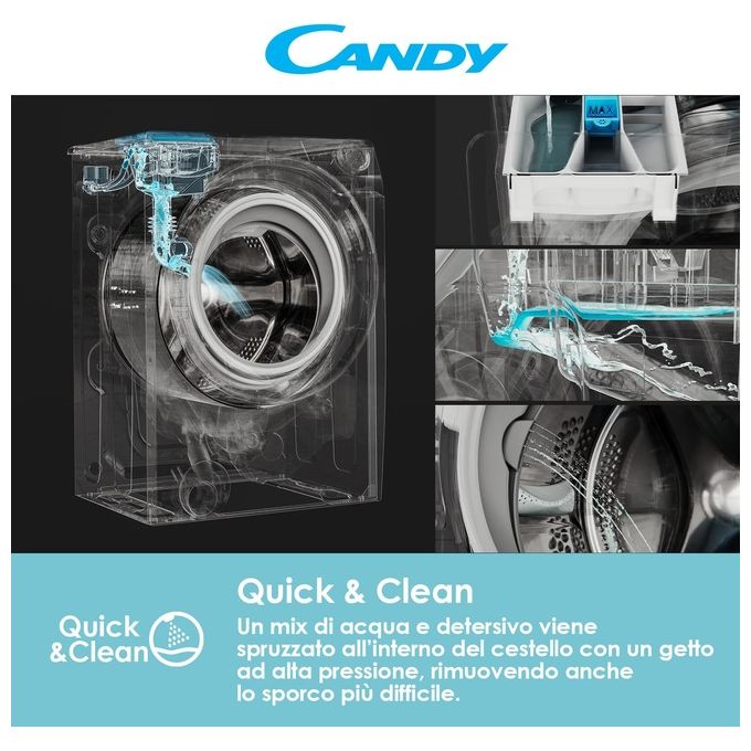 Candy RO14104DWME-1-S - Lavatrice a carica frontale 10 kg, 1400 rpm, Classe A, Vapore, Wi-Fi, (85x60x58 cm), Bianco