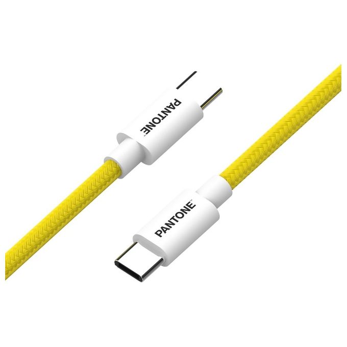 Celly, Cavo USB-C a USB-C con Connettore Reversibile per Ricarica Veloce, Lunghezza 1,5 m, Connettori in PVC e Rivestimento in Nylon Anti-piegamento, Carica e Trasferimento Dati Rapidi, Giallo