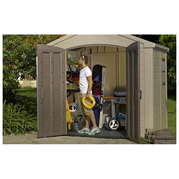 Keter K209871 Factor Casetta da Giardino in Resina 256.5x182x243 cm Pavimento Incluso 2 Mensole colore Beige