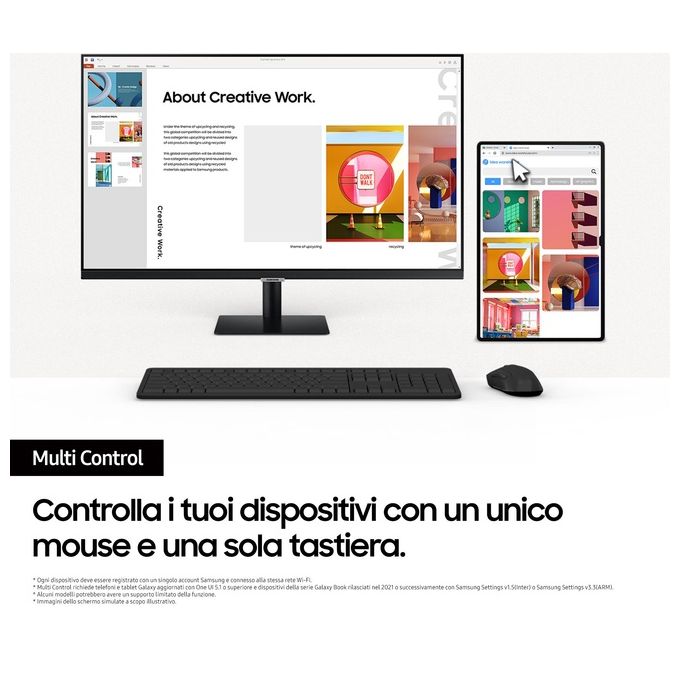 Samsung Smart Monitor M5  S27DM500 Nero - 27'' Display VA, FHD (1920 x 1080), 60Hz, 4ms, Inclinabile, 2 x HDMI (1.4), 2 x USB-A, Smart TV, Gaming Hub