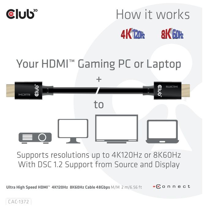 Club3d CAC-1372 Cavo Hdmi ad Alta Velocita' 10K 120Hz 2mt Nero