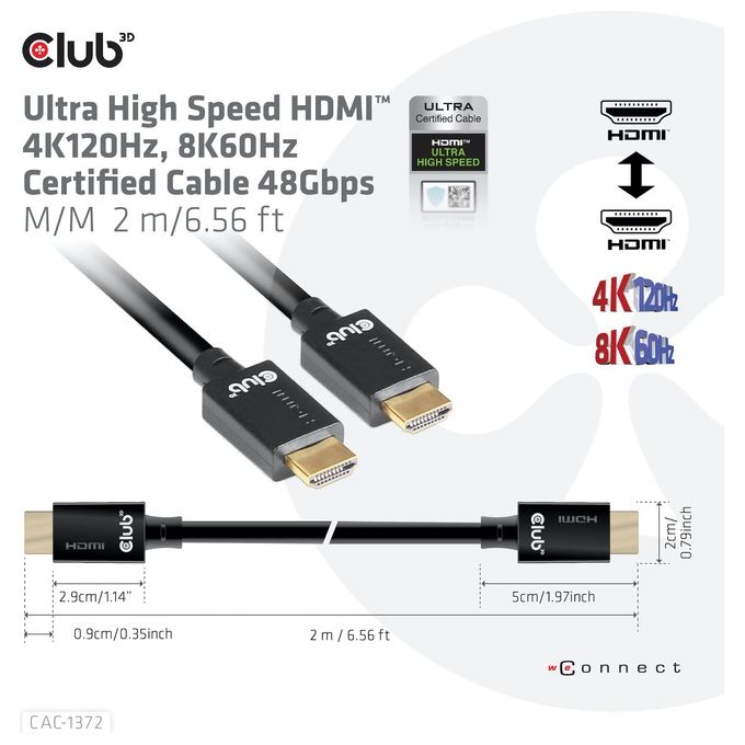 Club3d CAC-1372 Cavo Hdmi ad Alta Velocita' 10K 120Hz 2mt Nero