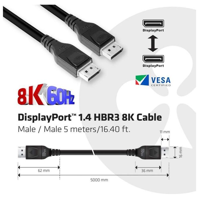 Club3d CAC-1061 Cavo DisplayPort 1.4 HBR3 8K M-M 5mt