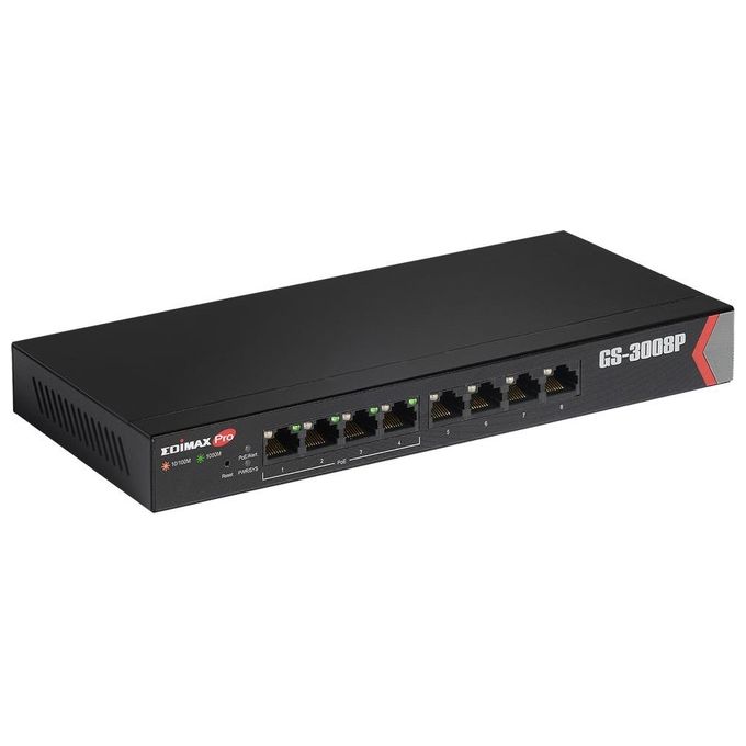 Edimax Gs-3008p Switch di Rete Gestito Gigabit Ethernet 10-100-1000 Nero Supporto Power Over Ethernet