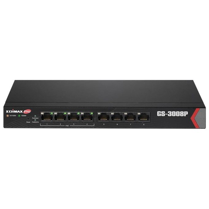 Edimax Gs-3008p Switch di Rete Gestito Gigabit Ethernet 10-100-1000 Nero Supporto Power Over Ethernet