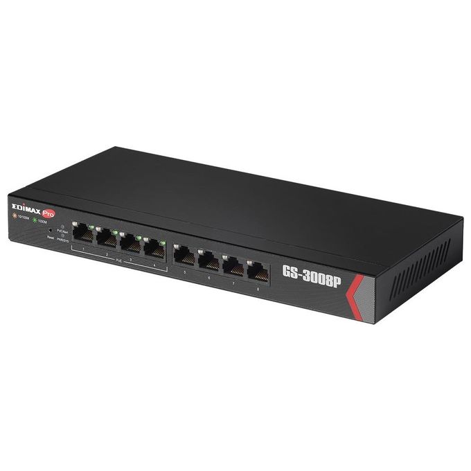 Edimax Gs-3008p Switch di Rete Gestito Gigabit Ethernet 10-100-1000 Nero Supporto Power Over Ethernet