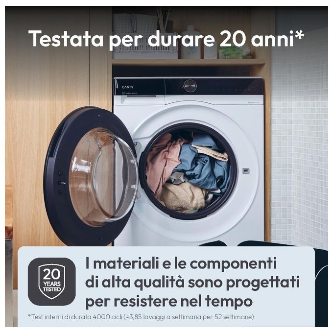 Candy BS49SB8S ProWash 700 Lavatrice Frontale 9 Kg 1400 rpm Classe A Inverter Wi-Fi Vapore (85x60x52 cm) colore Bianco