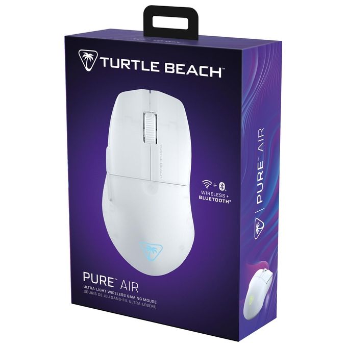 Turtle Beach Pure Air - Mouse da gioco RGB wireless ergonomico e ultraleggero con sensore ottico a 26K DPI dotato di batteria da 125 ore illuminazione RGB - Bianco