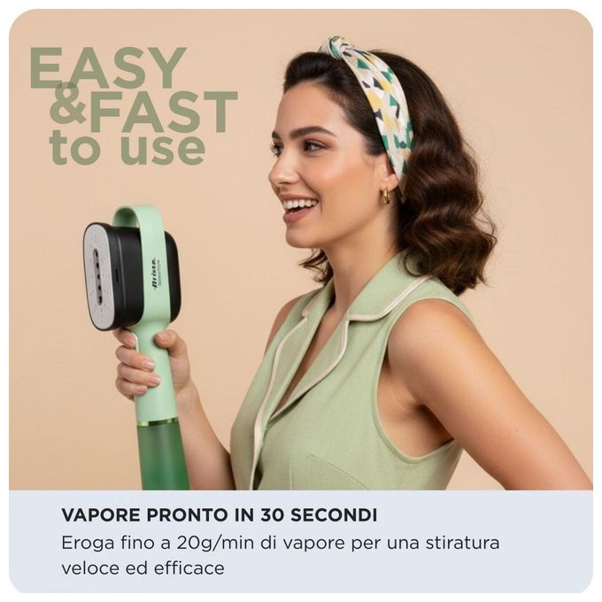 Ariete 4301 Stiratore Verticale 1200w 20g min Serbatoio 80ml Verde Menta