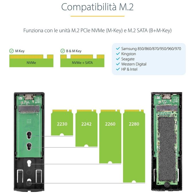 Startech.com Box Ssd M2 Nvme Adattatore Usb-C 10gbps a M.2 Nvme-Sata