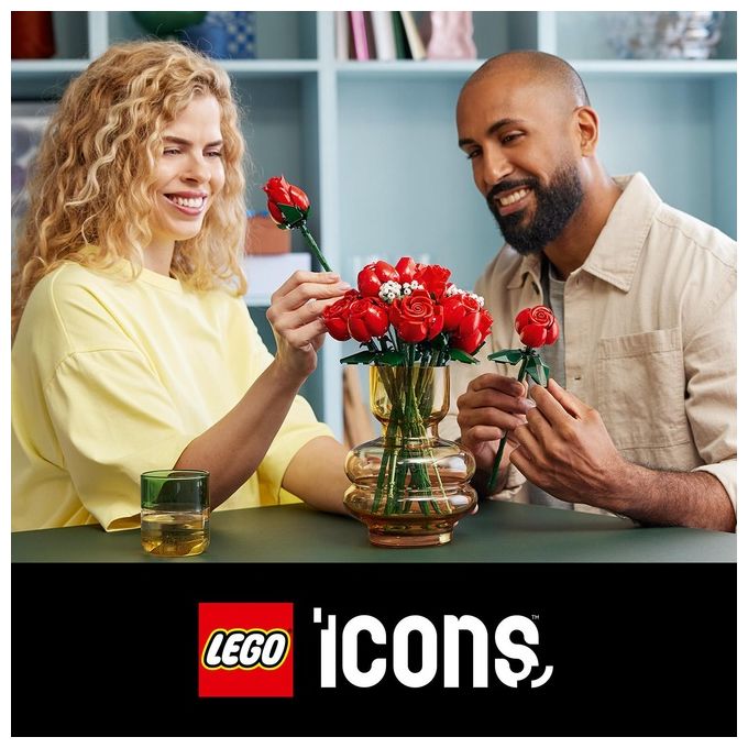 LEGO Icons 10328 Bouquet di Rose, Set Fiori Finti per Adulti, Decorazione Casa, Idea Regalo per Lei o Lui, Collezione Botanica