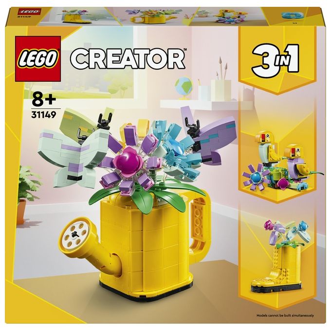 LEGO Creator 31149 3in1 Innaffiatoio con Fiori Finti Trasformabile in Stivale o in 2 Uccelli con Trespolo, Giochi per Bambini 8+