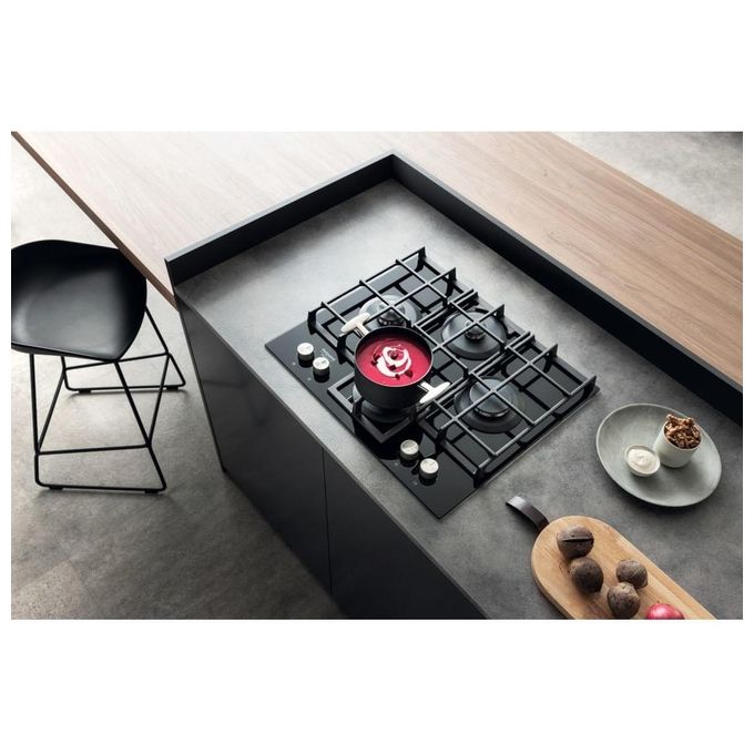 Hotpoint HAGS 61F-BK Piano Cottura a Gas in  Vetroceramica 4 Zone My Menu Flame Control 9 livelli di potenza Griglie in ghisa 60 cm Nero