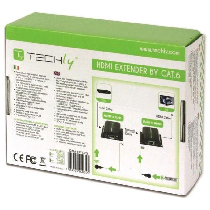 Techly Extender Hdmi Full Hd 3D IR su Cavo Cat.5E-6-6A-7 60m Autoregolato