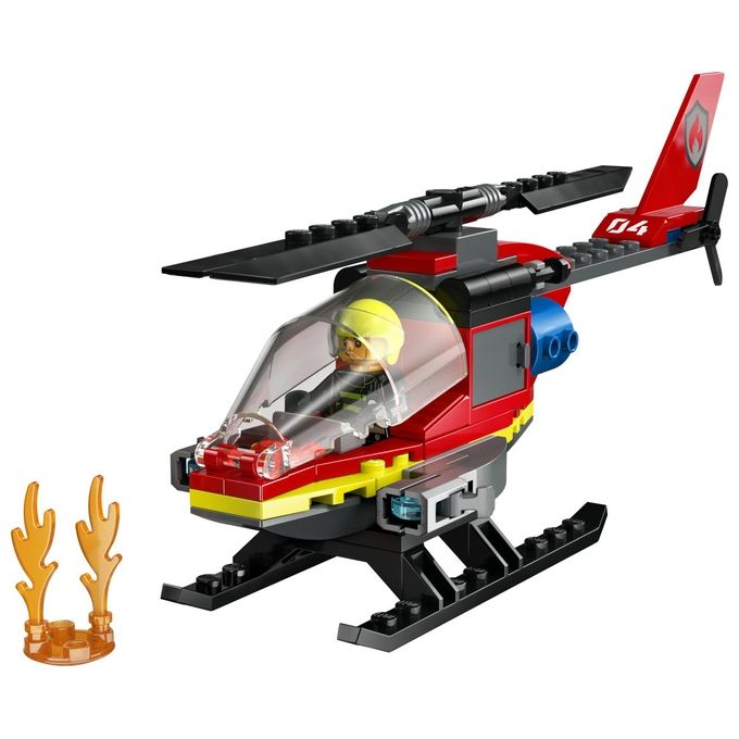 LEGO City 60411 Elicottero dei Pompieri, Veicolo Giocattolo con 2 Elementi Lancia-Acqua e Minifigure, Giochi per Bambini 5+