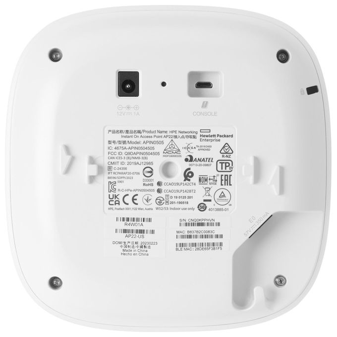 HP Enterprise Aruba Instant ON AP22 Wireless Access Point 802.11ax Bluetooth Wi-Fi Doppia Banda Alimentazione CC Montaggio a Parete-a Soffitto