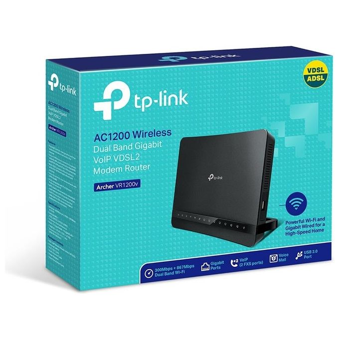 Tp-Link Router Archer Vr1200V Wireless Dual Band con Modem Vdsl 100Mbps 5 Porte Gigabit Usb Voip