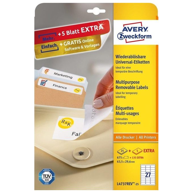 Avery Etichette Rimovibili 63 5x29 6 Laser