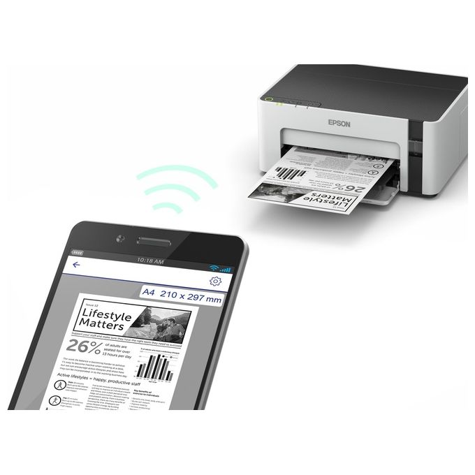 Epson EcoTank ET-M1120 Stampante in Bianco e Nero Ink-Jet A4-Legal 1440x720Dpi Usb 2.0