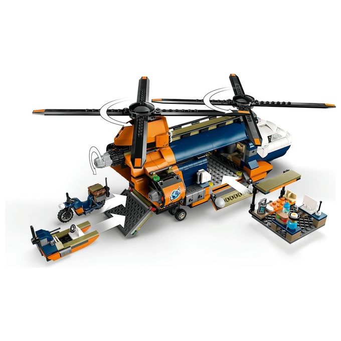 LEGO City Elicottero dell'Esploratore nella Giungla Modellino di Veicolo Giocattolo da Costruire con Doppi Rotori Giochi per Bambini da 8 Anni con Campo Base 3 Animali Gorilla e 5 Minifigure 60437