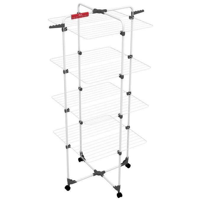 Vileda Mixer 4 Stendibiancheria a Torre con 4 Ripiani e Ruote in Metallo Bianco 71x71x169 cm per Uso Universale e Flessibile