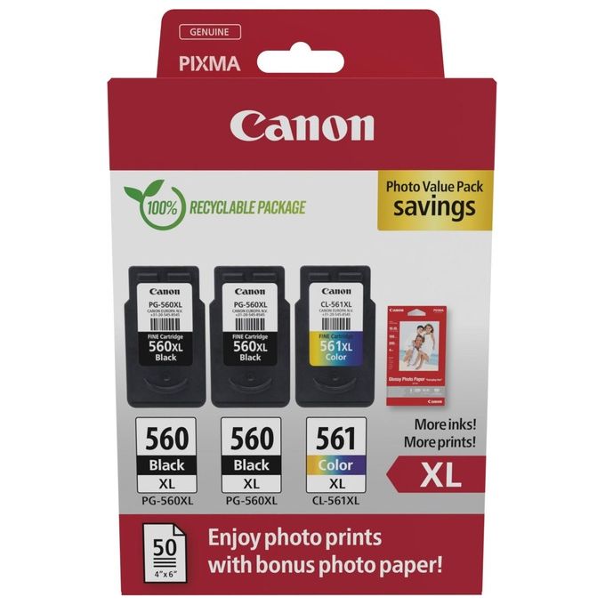 Canon 3712C012 Cartuccia d'Inchiostro 3 Pezzi Originale Resa Elevata XL Nero-Ciano-Magenta-Giallo