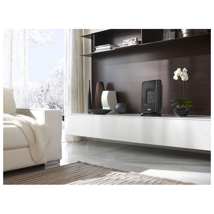 De’Longhi DCH7993ERBC – Termoventilatore ceramico da tavolo, potenza 2400 W, funzione oscillante, termostato regolabile, 3 livelli di riscaldamento, protezione anti-surriscaldamento, colore Nero