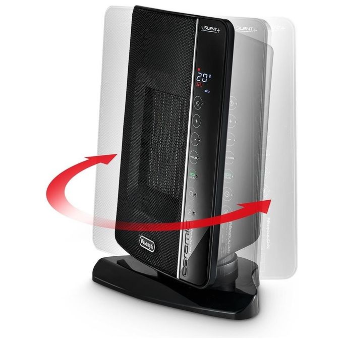 De’Longhi DCH7993ERBC – Termoventilatore ceramico da tavolo, potenza 2400 W, funzione oscillante, termostato regolabile, 3 livelli di riscaldamento, protezione anti-surriscaldamento, colore Nero