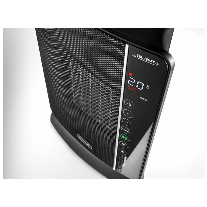 De’Longhi DCH7993ERBC – Termoventilatore ceramico da tavolo, potenza 2400 W, funzione oscillante, termostato regolabile, 3 livelli di riscaldamento, protezione anti-surriscaldamento, colore Nero