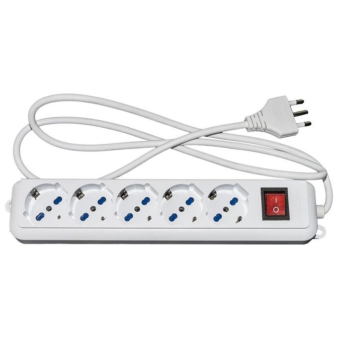 Link Multipresa 5 Prese Universali Ita-Schuko 10-16-A Spina 16-A con Interruttore Bianca con Protezione Contro Sovraccarichi