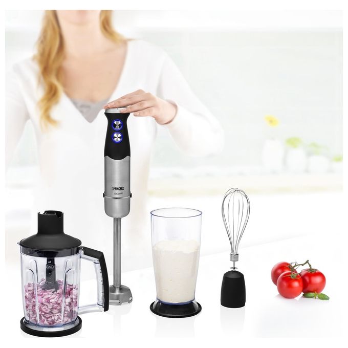 Princess 221221 Set frullatore a immersione XL con controllo della velocita' 1000 W acciaio inox finitura in gomma nero