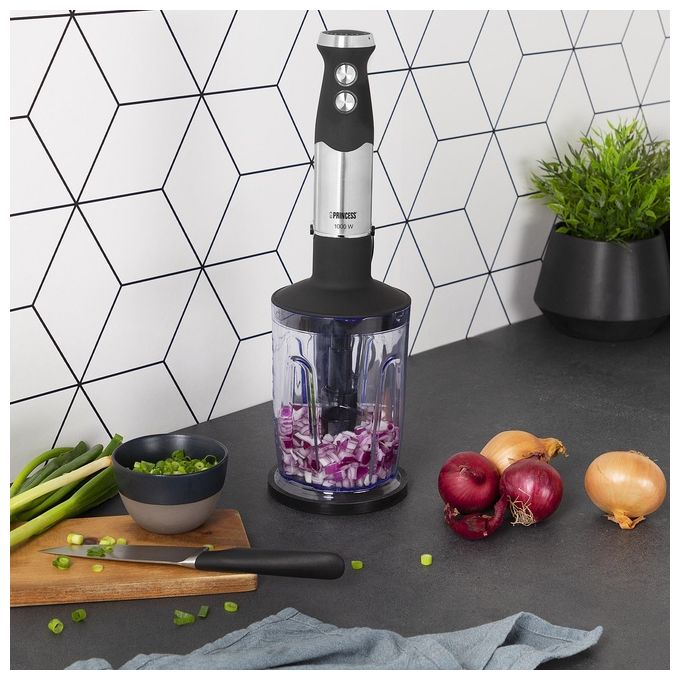 Princess 221221 Set frullatore a immersione XL con controllo della velocita' 1000 W acciaio inox finitura in gomma nero