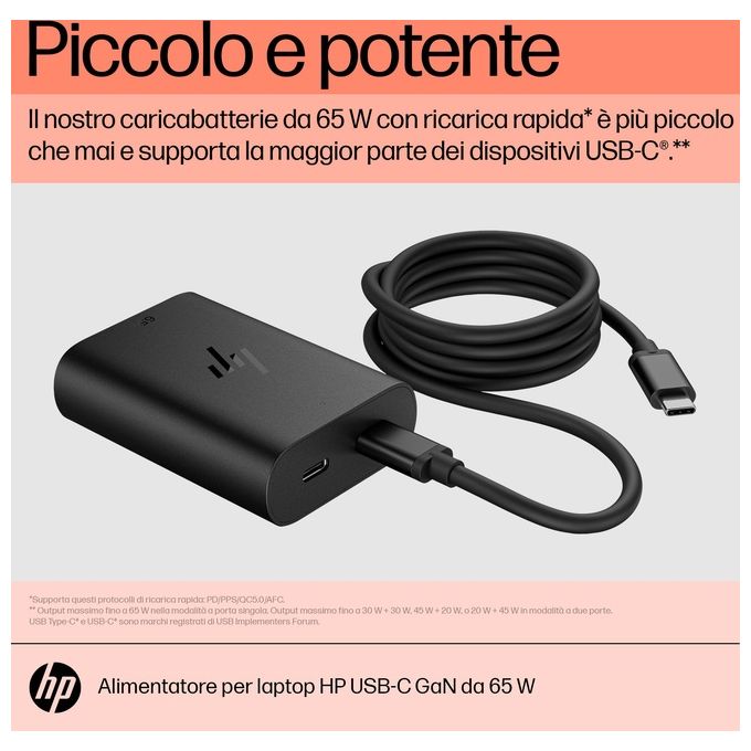 HP Caricabatterie per Laptop USB-C GaN da 65 W