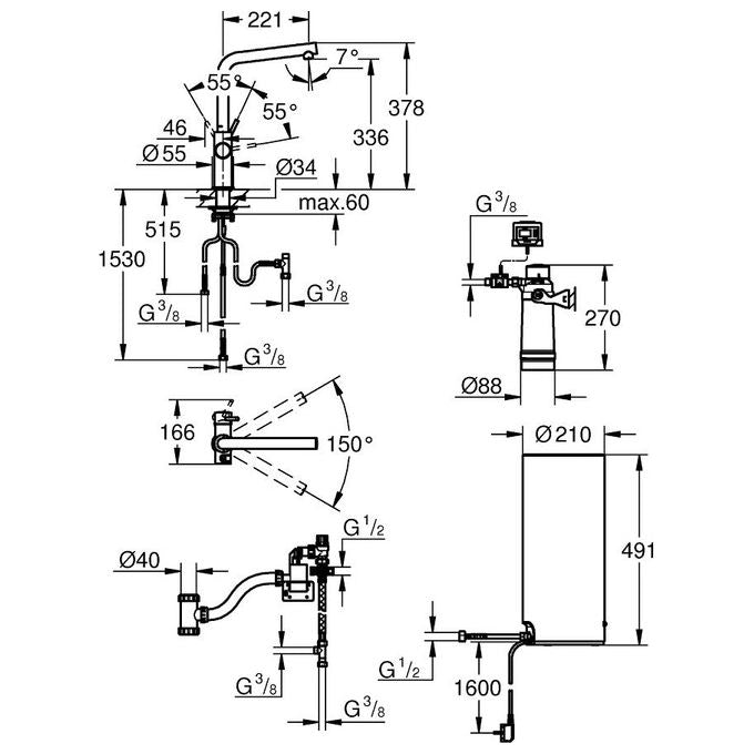 Grohe 30 325 001 Duo Rubinetto Miscelatore monocomando con boiler per erogozione di acqua filtrata bollente istantanea Cromo