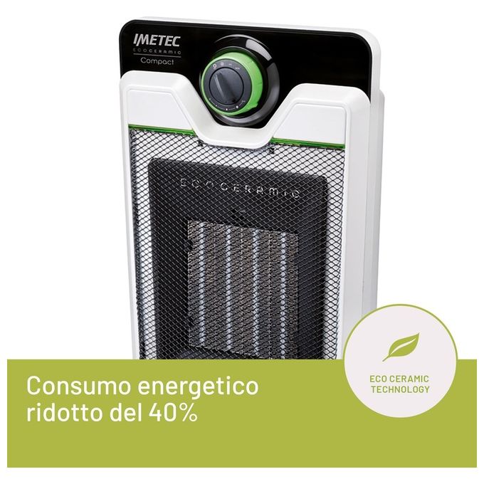Imetec - Eco Ceramic CFH1‑100 (mod. 4033) - Termoventilatore da tavolo, potenza 2 000 W, 3 livelli di calore, termostato regolabile, funzione ventilazione, Bianco-Nero