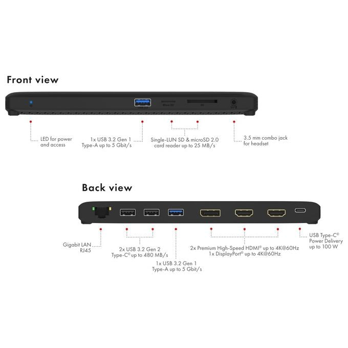 ICY BOX IB-DK2116-C Docking USB 3.2 Gen 2 Type-C Nero