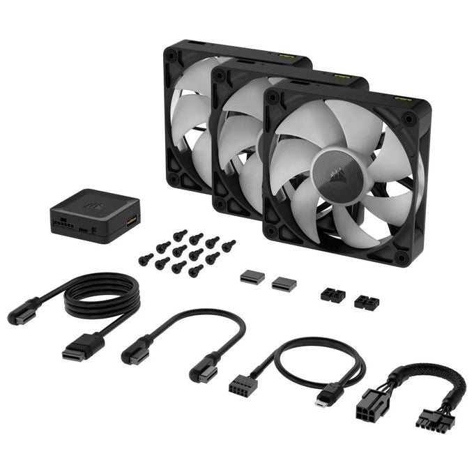 Corsair iCUE LINK RX120 RGB 120 mm Ventole PWM con Hub di Sistema iCUE LINK - Cuscinetto a Cupola Magnetica - Confezione Tripla - Nero