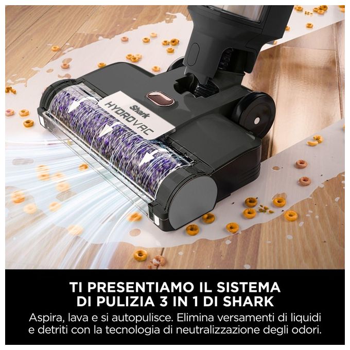 Shark WD210EU HydroVac Aspirapolvere e Lavapavimenti senza filo con Spazzola Antimicrobica e Liquido Multisuperficie Grigio