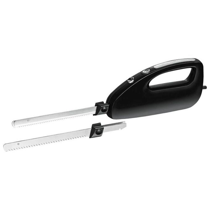 Rommelsbacher EM 150 sw - Coltello elettrico 120 W, lame in acciaio inox fine e grossa, multiuso (carne, pane, surgelati), doppio pulsante di sicurezza + protezione dita, impugnatura ergonomica antiscivolo, funzione espulsione automatica lame, componenti