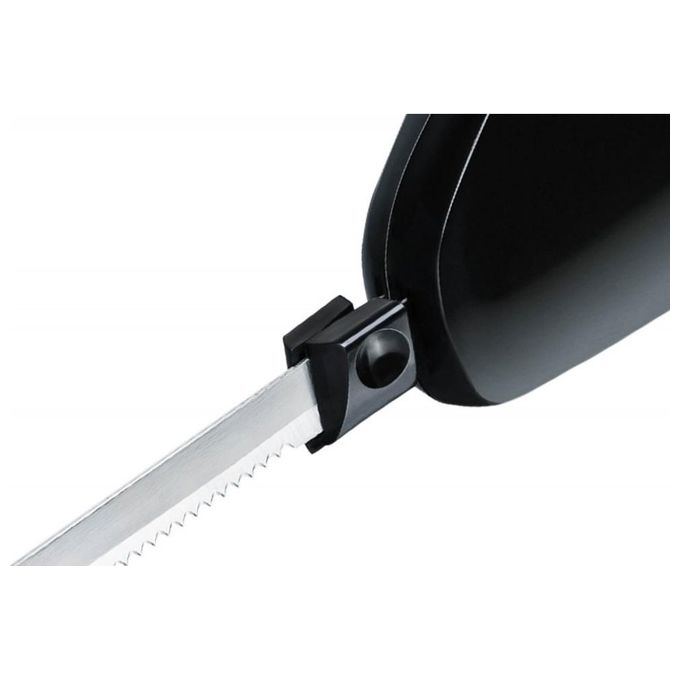 Rommelsbacher EM 150 sw - Coltello elettrico 120 W, lame in acciaio inox fine e grossa, multiuso (carne, pane, surgelati), doppio pulsante di sicurezza + protezione dita, impugnatura ergonomica antiscivolo, funzione espulsione automatica lame, componenti