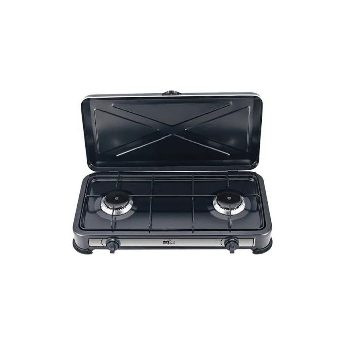 Melchioni Fornello a Gas 2 Fuochi Minerva 2 con Coperchio Nero