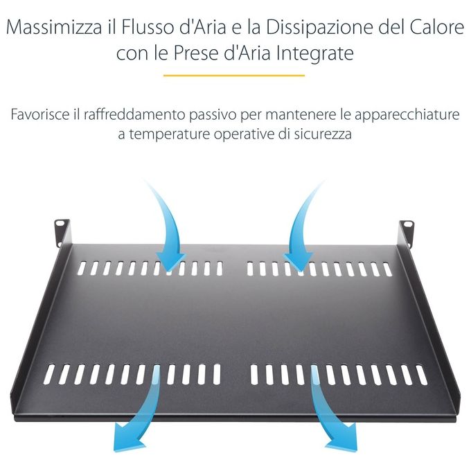 StarTech Scaffale cantilever per montaggio a rack universale con fessure 16 2U - Ripiano per armadio server rack fisso - 22 kg