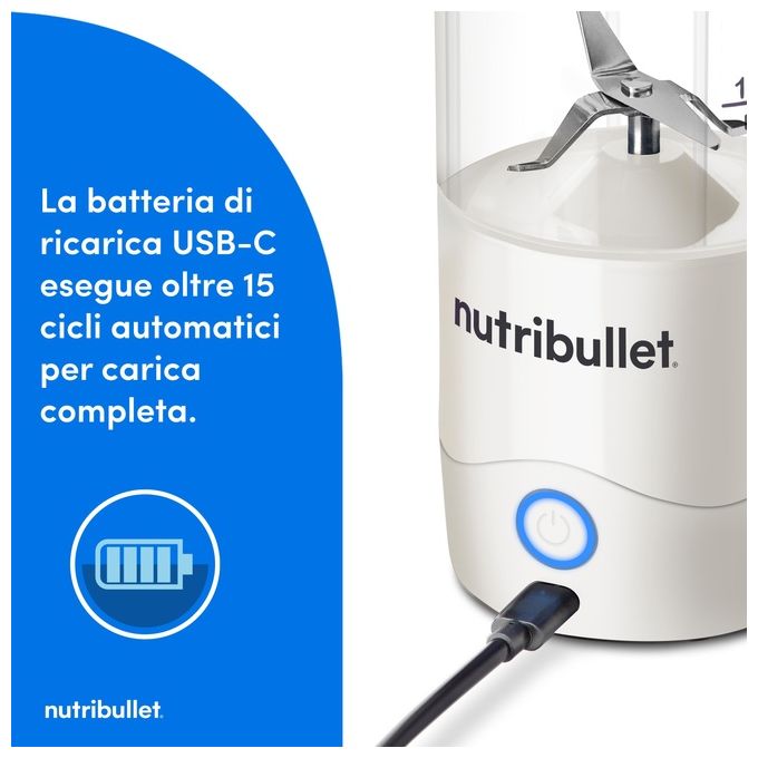 Nutribullet NBP003W Frullatore Portatile Tritatutto 475 ml Caricatore USB-C Bianco