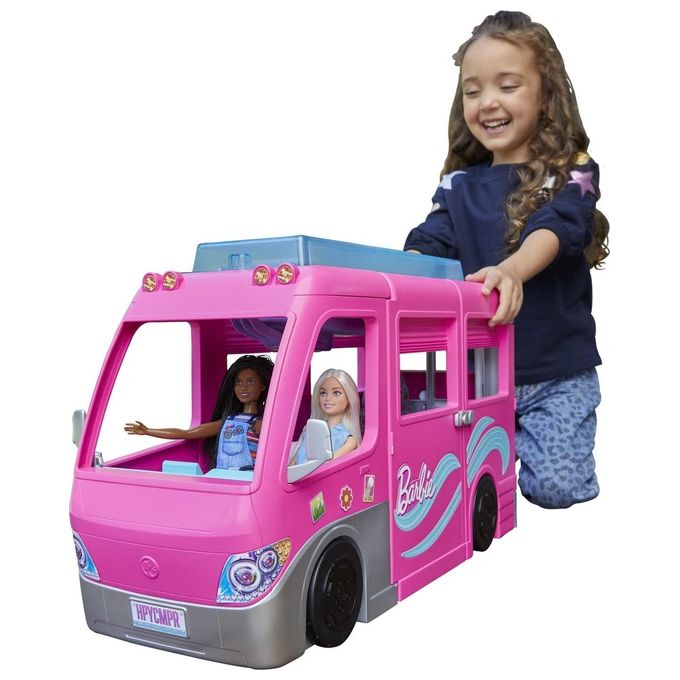 Barbie Camper dei Sogni - Veicolo con Scivolo e Piscina 2 Cuccioli 7 Aree Gioco Alto 76 cm